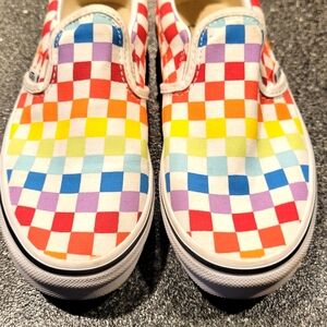 EUC! VANS KIDS CLASSIC RAINBOW SLIP-ONS